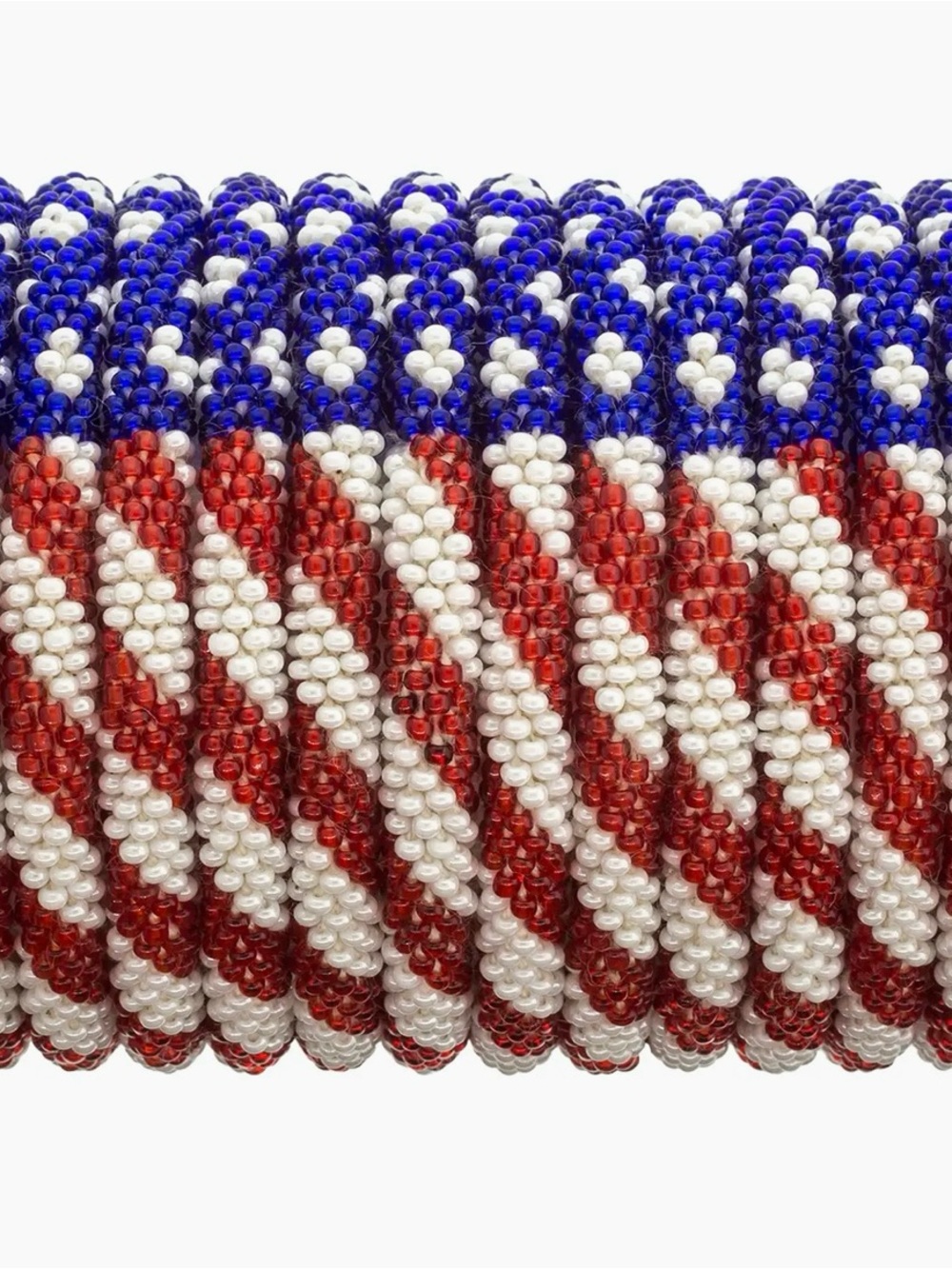 Handmade Beaded Rope Bracelet - Patriotic Red, White & Blue